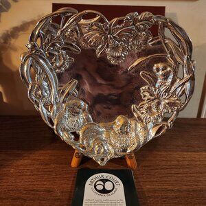 Arthur Court Bunny & Orchid Heart Tray 1993 Aluminum Serving Plate Decorative Co